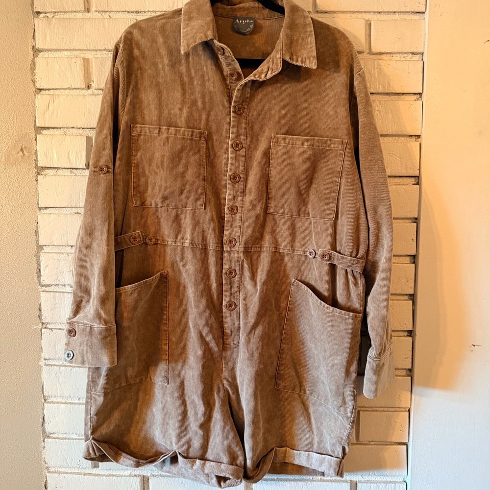 Arula Corduroy Long Sleeve Romper Light Brown